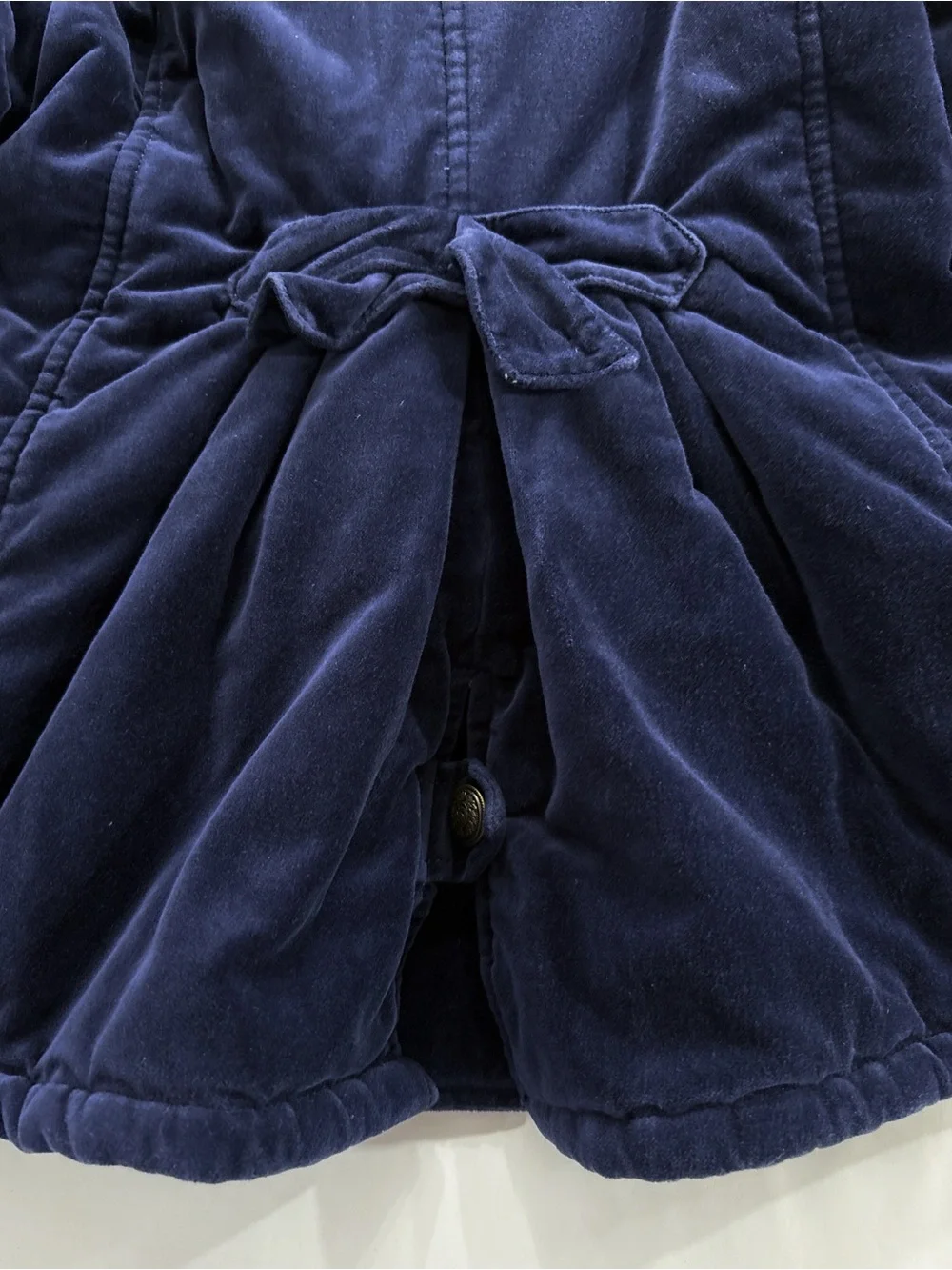 Eliane et Lena Girls Velvet Puffer Coat 2A Blue Hooded Paris Chic Jacket